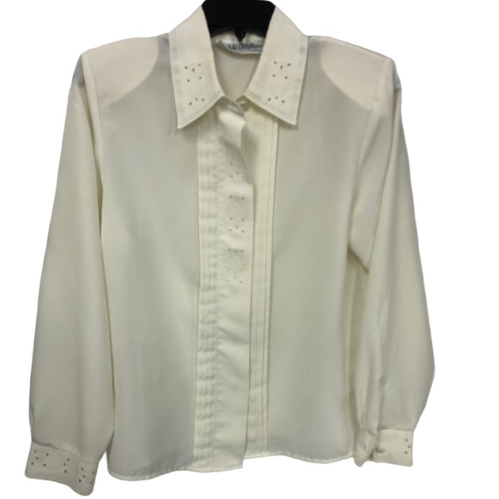 YVES ST. CLAIR CREAM BLOUSE VTG CUT‎ OUTS 10P